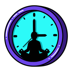 Time for Inner Peace Silhouette Meditating in Clock, Vector Design for Mindfulness