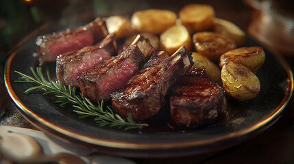 grilled beef steak with vegetables