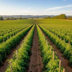 Fototapeta premium Commercial Organic Tomato Farm Landscape with Large Scale Crop Production