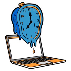 Melting Clock Laptop Sticker Digital Time Pressure, Work-Life Balance, Technology, and Productivity Concept