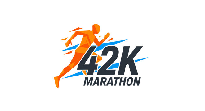 Dynamic 42K Marathon Runner Logo Design with Speed Motion