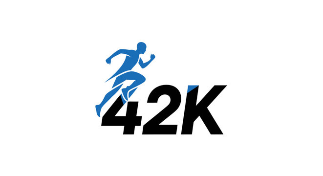 Dynamic running figure with 42K text for fitness and marathon themes