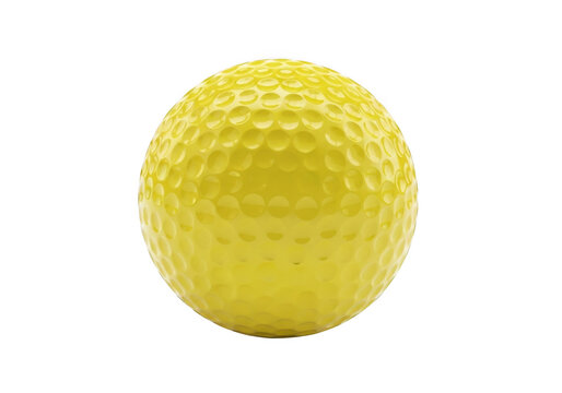 A vibrant yellow golf ball with a textured surface ready for a game isolated on transparent background