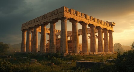 Obraz premium Ancient Greek temple remains featuring classic column styles and stone textures