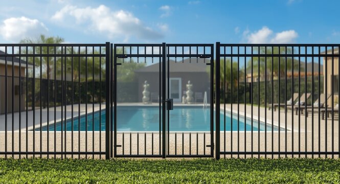 Swimming pool safety fence with copy space for text or design