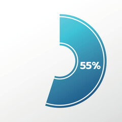 55% chart. Isolated symbol. Vector blue gradient element. Infographic sign. Illustration, icon for business, finance, report, web design, download, presentation