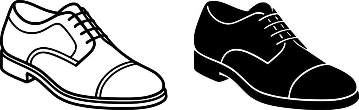 Fashion icon, vector illustration of dress shoe, black and white in outline and silhouette design style