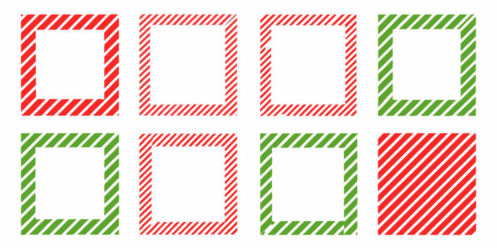 A grid of four squares with red and green diagonal striped borders