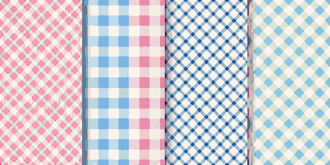 Four gingham patterns in varying colors displayed vertically