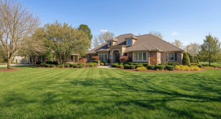 Obraz premium Home with perfectly trimmed lawn representing real estate opportunity