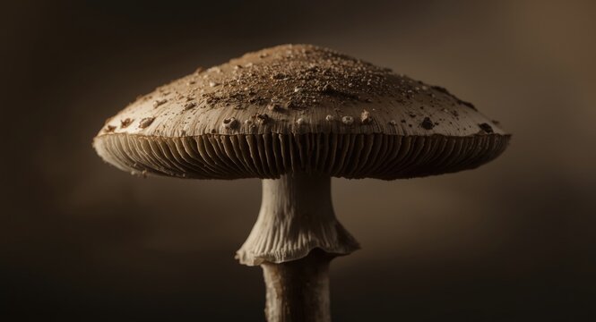Psilocybe semilanceata mushroom with earthy tones under soft lighting