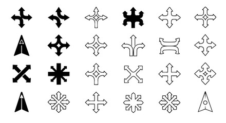 Obraz premium Multi-direction arrow and intersection icon set – crossroad, navigation and routing vector icons