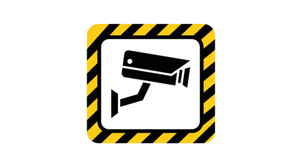 CCTV security camera icon with warning sign.