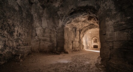 Obraz premium Underground mine gateway showing textured stone walls