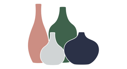 Four colorful vases in different shapes and sizes.