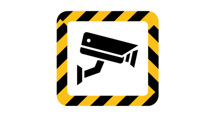 CCTV security camera icon with warning sign.