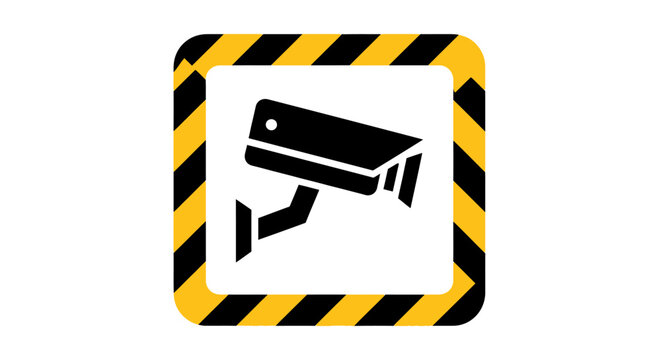 CCTV security camera icon with warning sign.