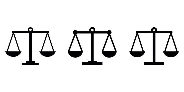 Legal scale of justice icon set representing law and order and equality for courtroom legal system and professional judicial services logo and design