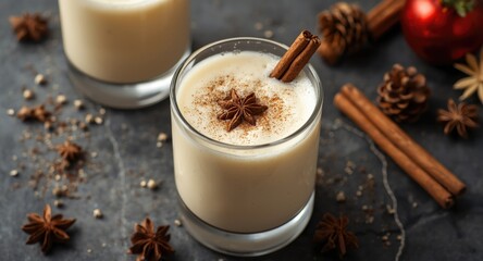 Naklejka premium Seasonal spiced eggnog recipe made fresh for Christmas enjoyment