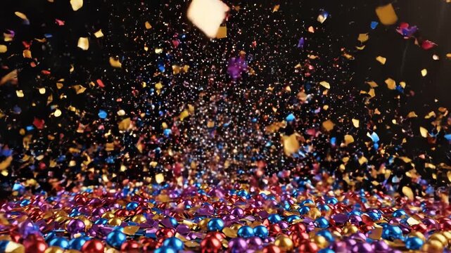 Colorful glittering confetti on a dark background