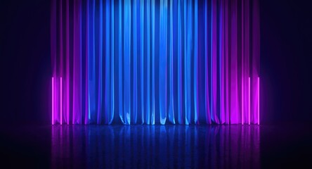 Vibrant blue and pink neon curtain backdrop suitable for brand text insertion