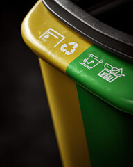 Naklejka premium Recycling bin with yellow and green sections