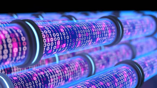 Cyber Network with Binary Code, High-speed data transmission concept with glowing blue technology. 3D Render