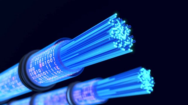 Binary data through fiber cables, High-speed optical fiber network for modern data communication. 3D Render