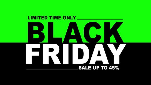 Black Friday Sale Limited Time Only &ndash; Up to 100% Off. Black Friday 45% percent off discount animation. 4k video on black screen background black Friday or wholesale and business concept.