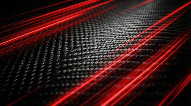 Black Carbon Fiber Background with Glowing Red Laser Lines