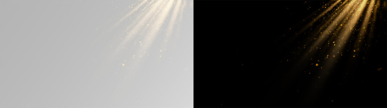 Diagonal warm spotlight rays overlay &mdash; cinematic golden light beam from corner, isolated on transparent background (PNG) overlay effect 