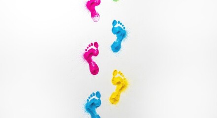 Colorful Footprints Streaking Down a White Background