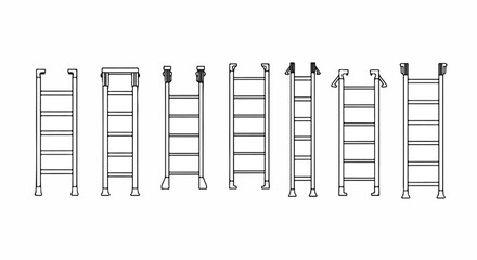 Assorted ladders of different styles and designs displayed in a row. Vector © rohan