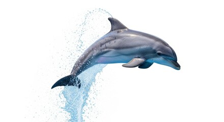Fototapeta premium Dolphin leaping out of water with splash on white background