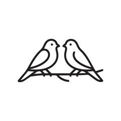  Two Birds Perched On Tree Branch Black Vector Silhouette Mascot Illustration.