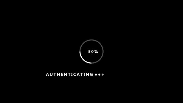 Black background with a circular progress bar showing 100 percent and the word AUTHENTICATING