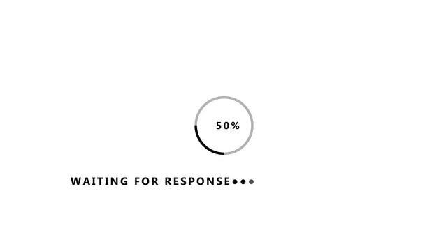 Circular progress indicator showing 100 percent completion with text " WAITINGFORESPONSE" on a white background