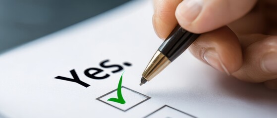 The Yes Checkbox Being Marked with a Green Check by a Pen