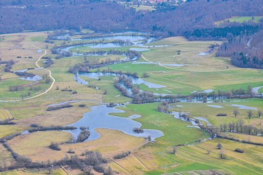 Aerial view of Planinsko polje in Notranjska, Slovenia