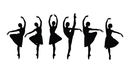 Graceful ballerinas in various dance poses showcasing elegance and artistry isolated on white background, Vector © SILHUETTECHEMBER
