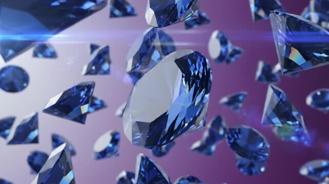 Scattered blue diamonds on a gradient background, luxurious and elegant