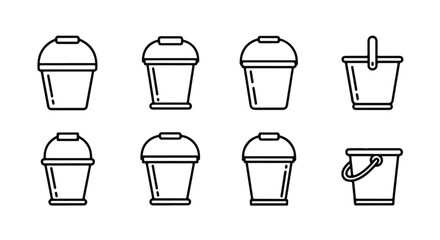 Various types of buckets and pails in a row, including a watering can Vector © rohan