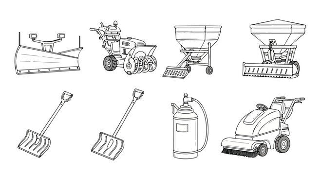A variety of gardening tools and equipment for maintaining a healthy lawn Vector