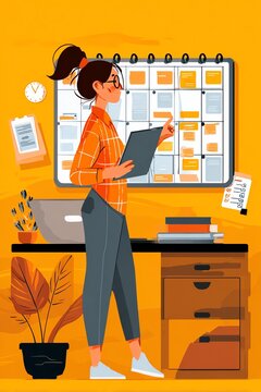 A freelancer efficiently schedules tasks on a digital calendar, exemplifying an organized remote working lifestyle.