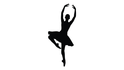 Elegant silhouette of a ballerina in a graceful arabesque pose isolated on white background, Vector © SILHUETTECHEMBER