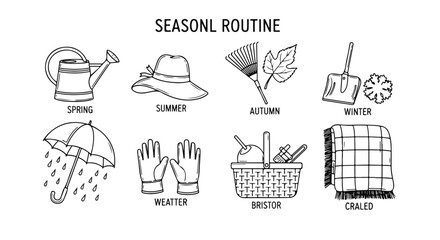 Seasonal routine: activities and tasks for each season of the year Vector