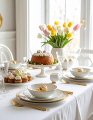 Fototapeta premium Elegante Oster-Tafel in Weiß und Gold
