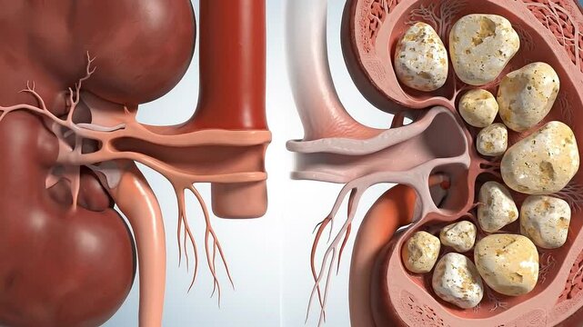 Healthy vs Kidney Stone Kidney Comparison &ndash; Renal Structure Scientific Visualization