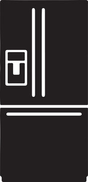  Refrigerator icon in silhouette on white background.