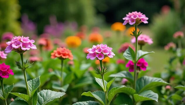 A backyard garden filled with mature heliotrope plants bearing fragrant colorful blooms 